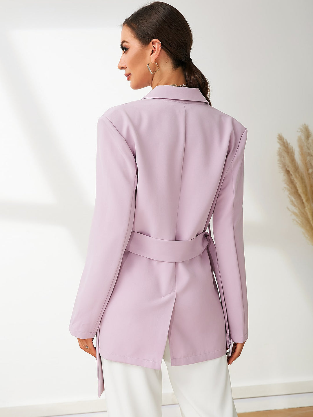 Single Breasted Slit Back Belted Blazer