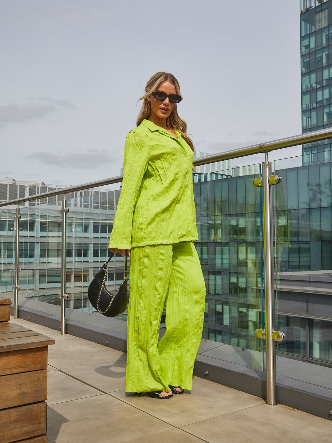 Plisse Boxy Shirt in Lime