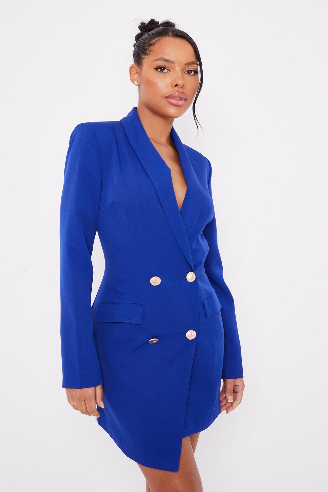 Navy Double Breasted Gold Button Blazer Dress - Main Image