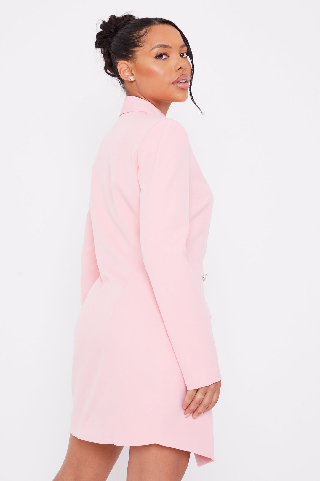 Pink Double Breasted Gold Button Blazer Dress